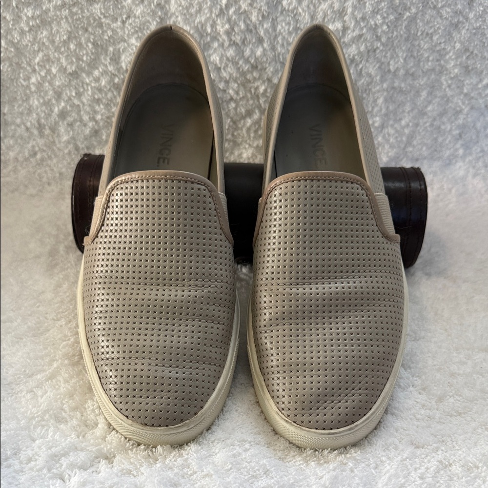 Vince Perforated Leather Slip-On Sneakers Taupe Size 7 Minimalist Luxe